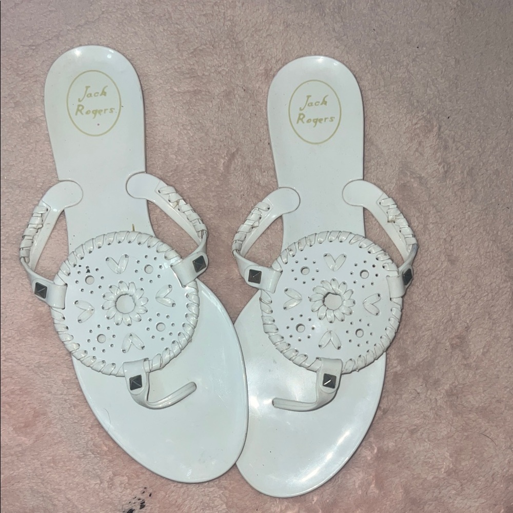 Jack Rogers Cream Sandals with Cut-Out Design